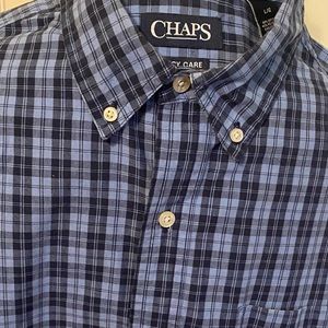 Men's Handsome Chaps Size L Blue Plaid pattern long sleeve dress/ casual shirt.
